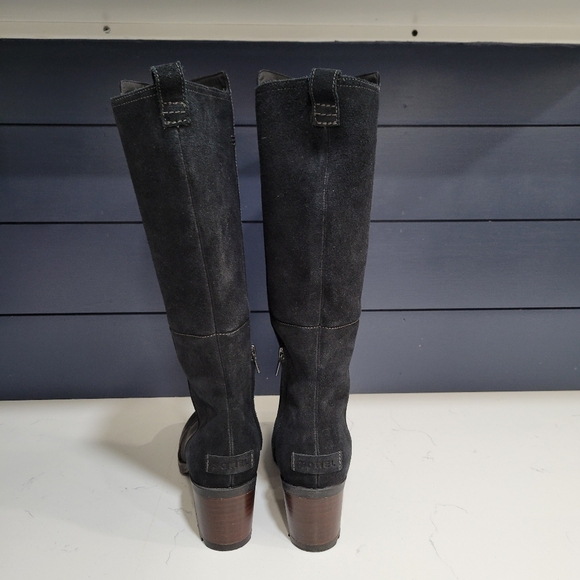 Sorel Cate Tall Boot Black Leather Suede Size 7 - Picture 3 of 11